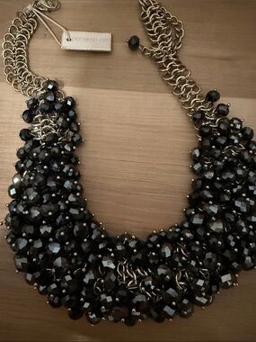 Gold-Chain Black Beaded Statement Necklace NWT
